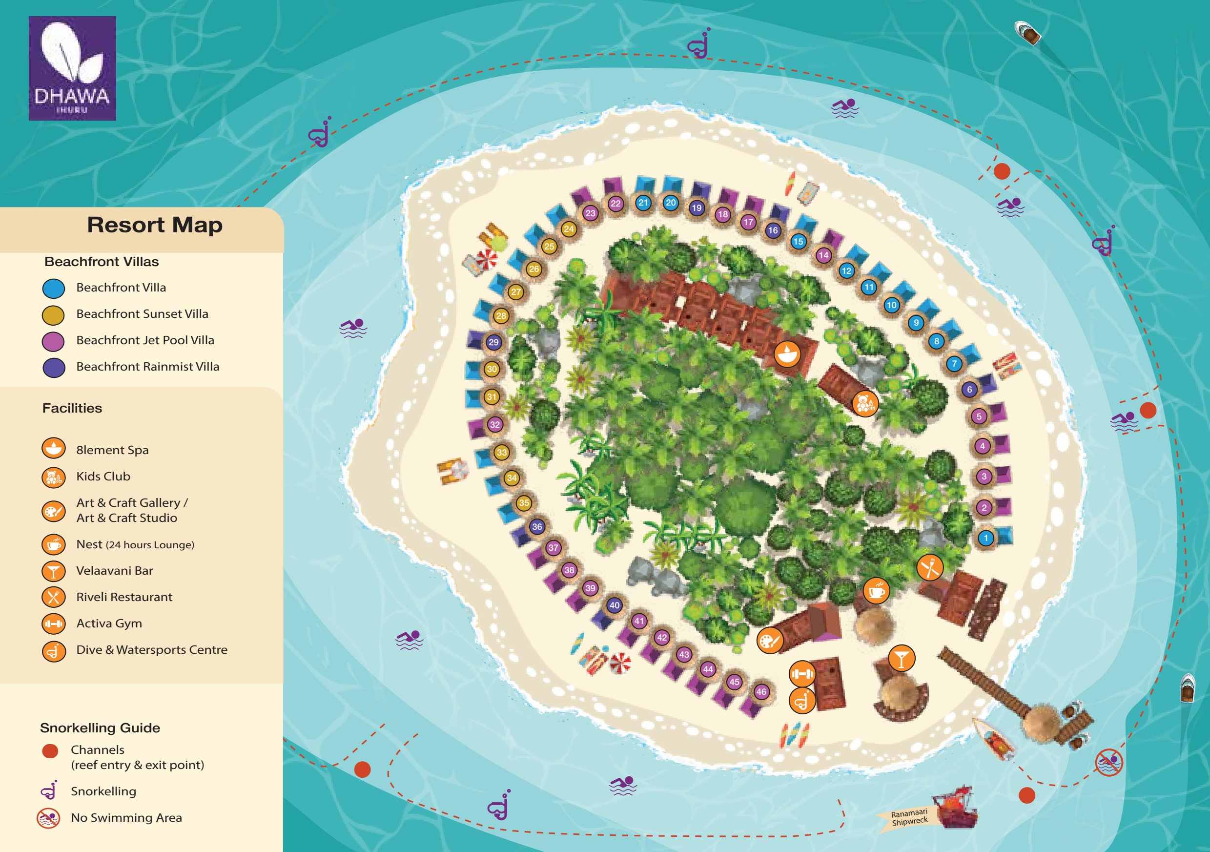 伊瑚鲁度假村地图布局 - Dhawa Ihuru Maldives Resort Map