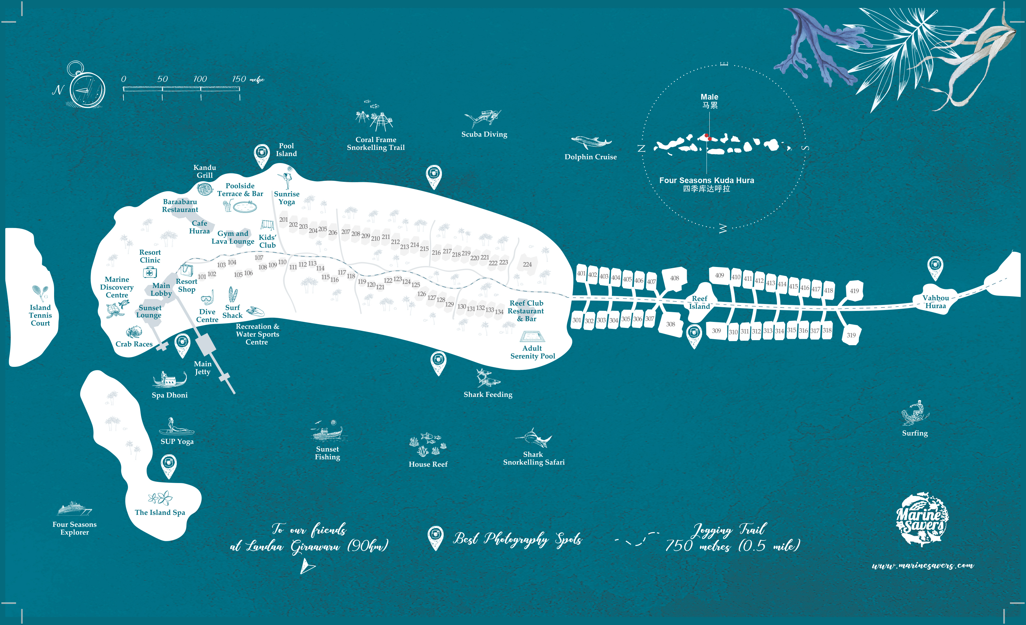 四季库达呼拉度假村地图布局 - Four Seasons Resort Maldives at Kuda Hura Resort Map
