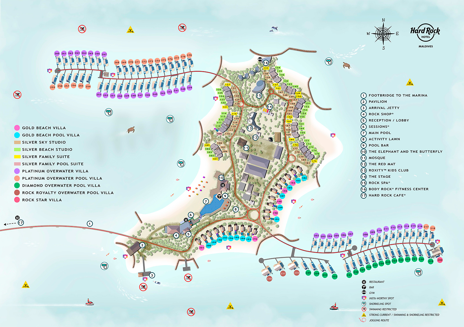 硬石度假村地图布局 - Hard Rock Hotel Maldives Resort Map