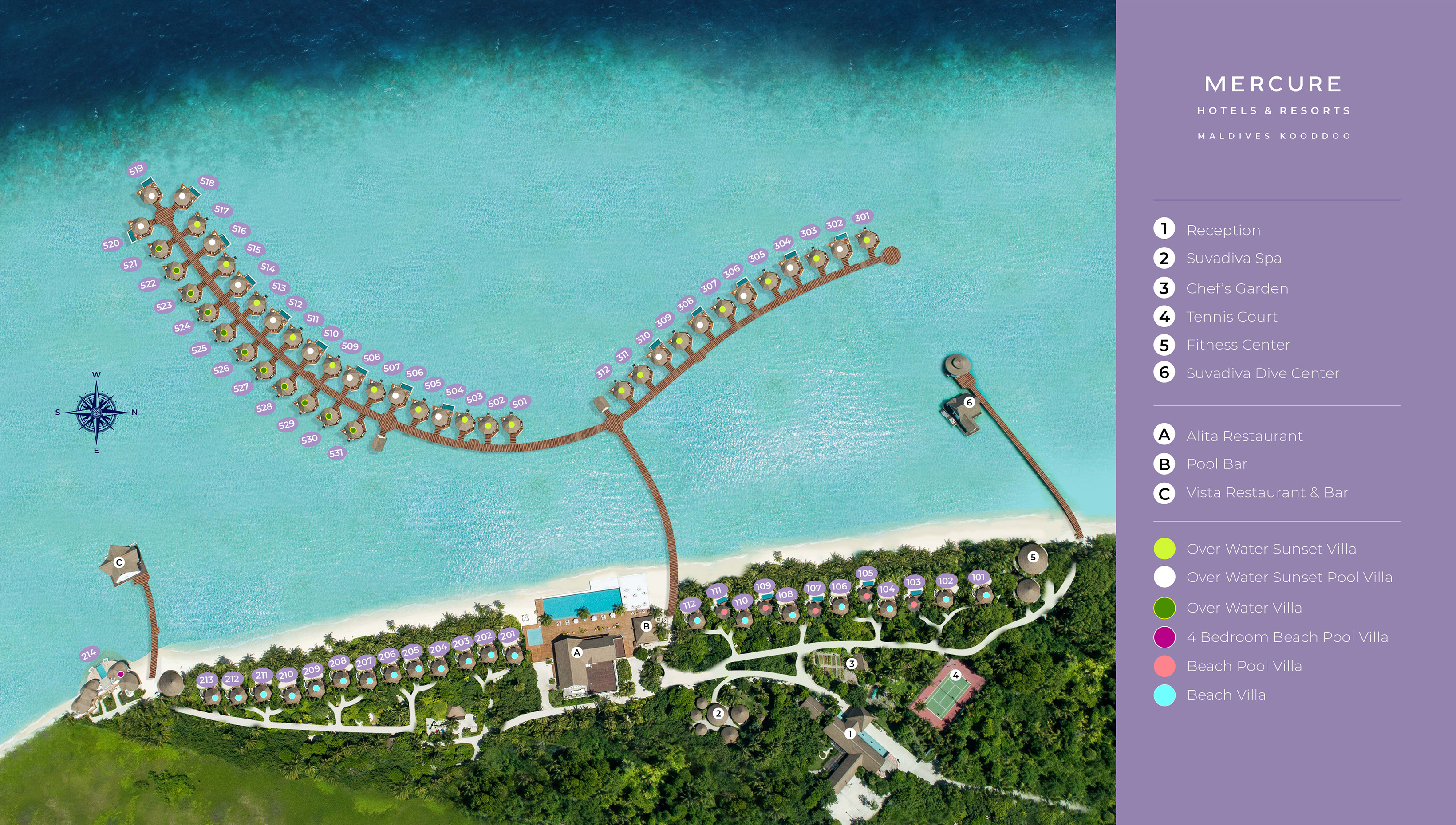 美居度假村地图布局 - Mercure Maldives Kooddoo Resort Map