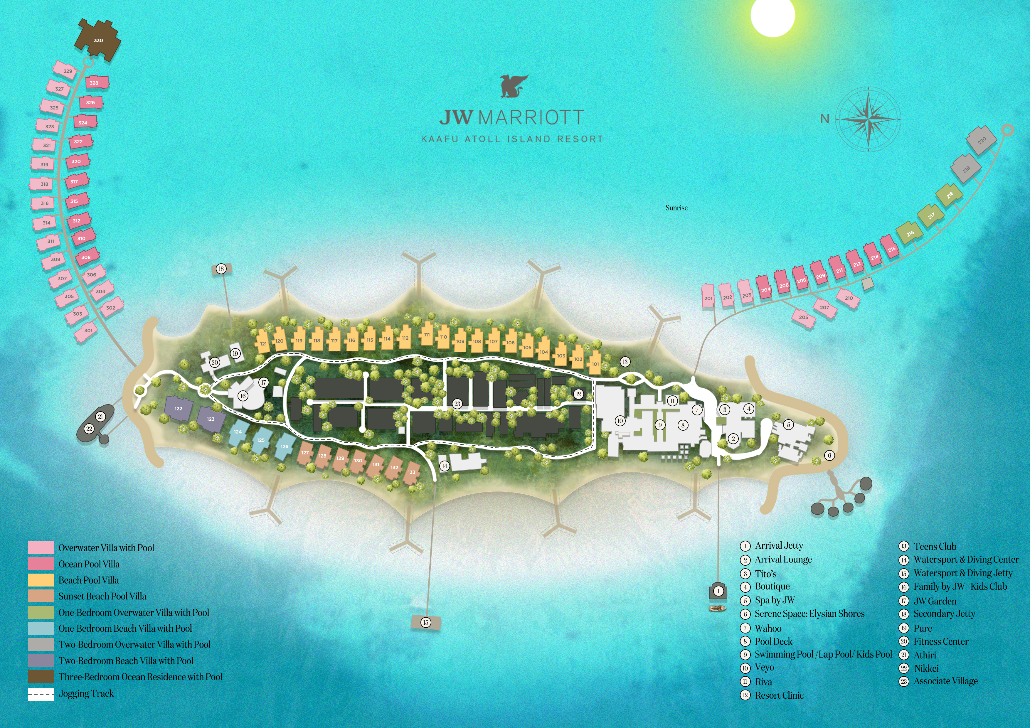 JW 万豪卡夫度假村地图布局 - JW Marriott Maldives Kaafu Atoll Island Resort Resort Map