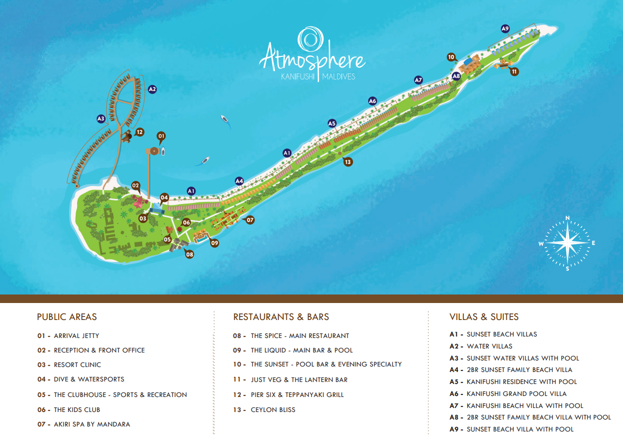 卡尼富士度假村地图布局 - Atmosphere Kanifushi Maldives Resort Map