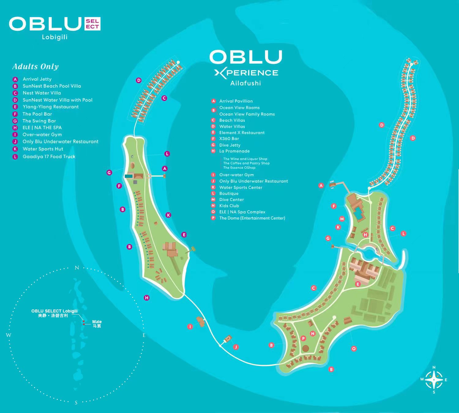 奥静洛碧吉利度假村地图布局 - OBLU SELECT LobiGili Resort Map