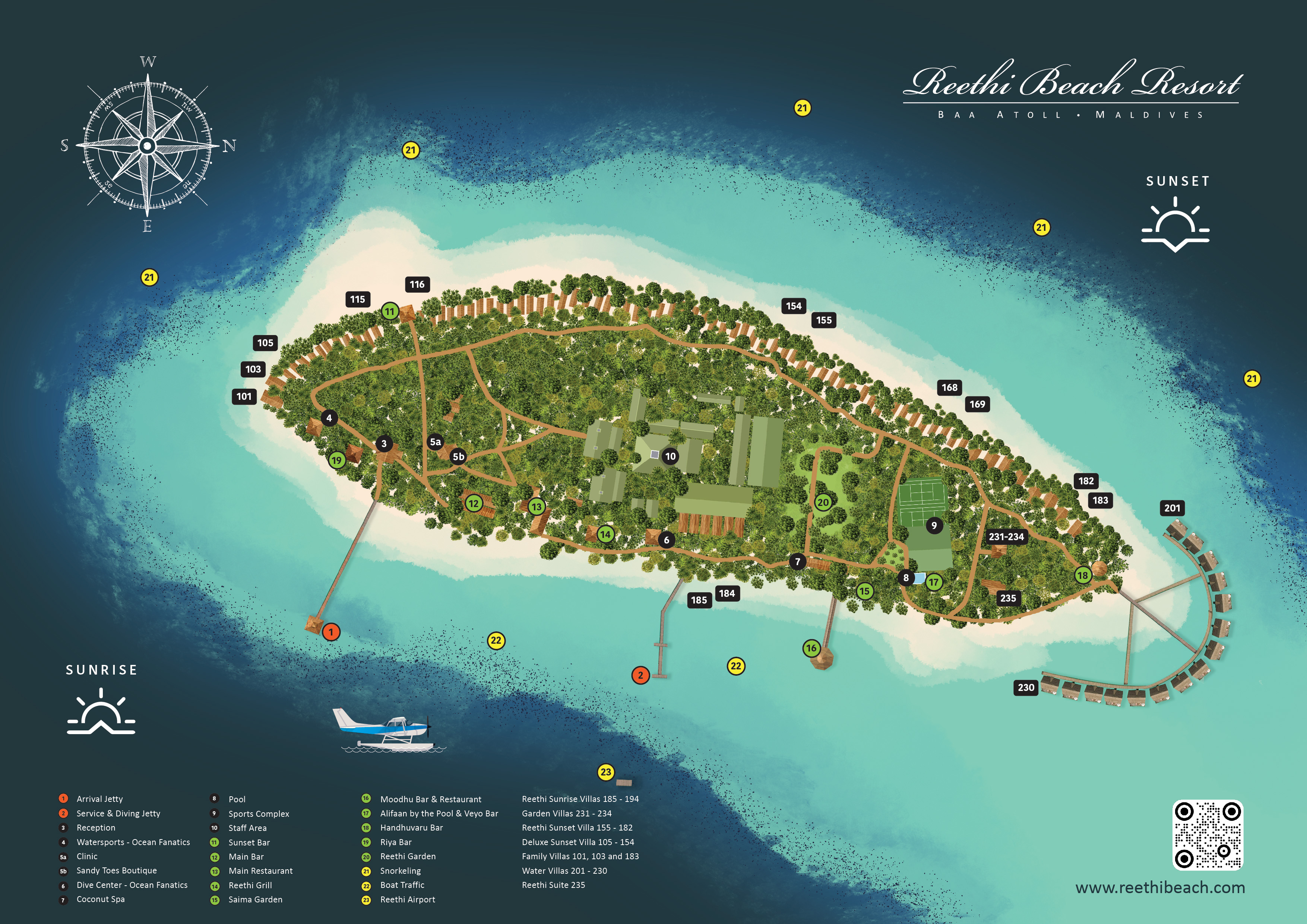 瑞提海滩度假村度假村地图布局 - Reethi Beach Resort  Resort Map