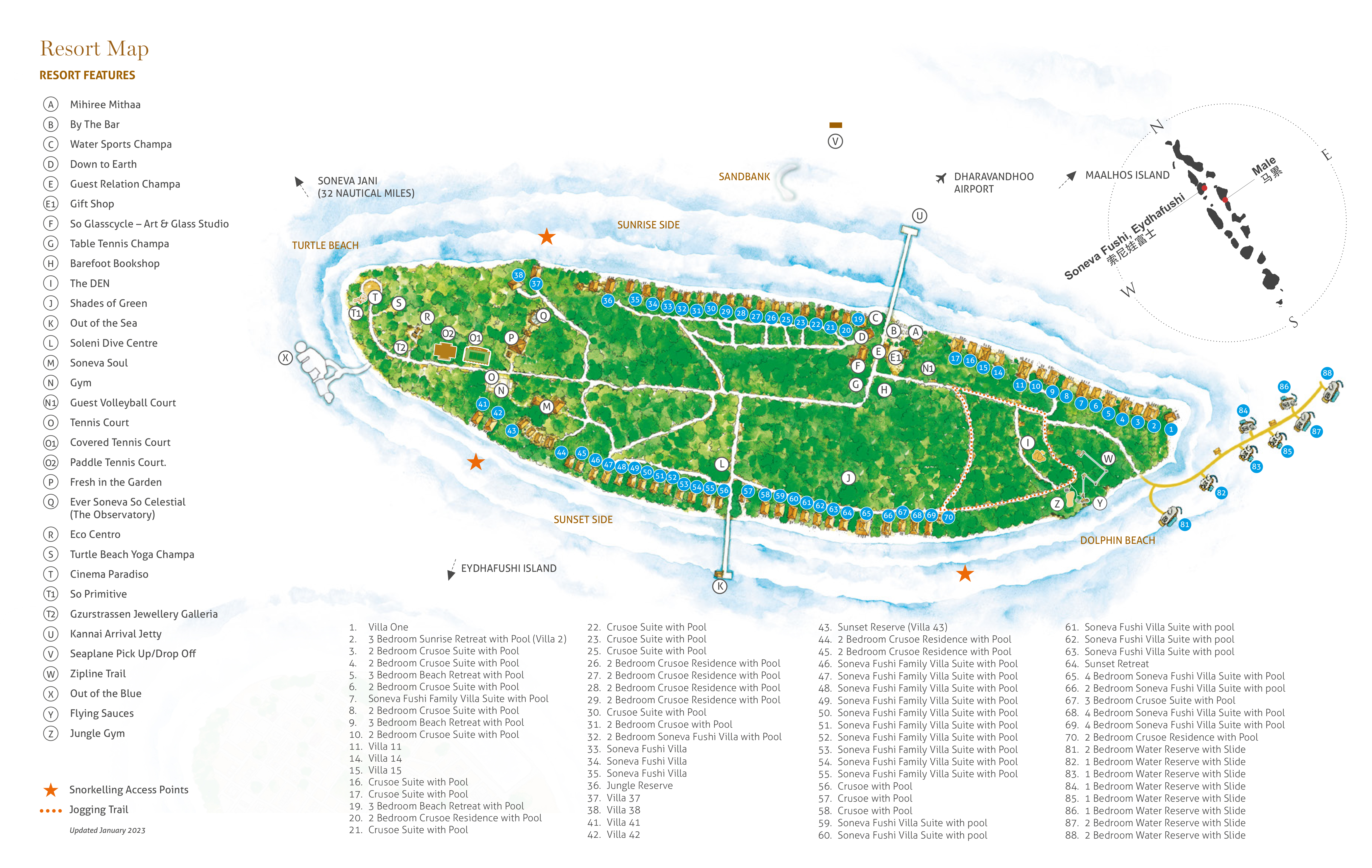 索尼娃富士度假村地图布局 - Soneva Fushi Resort Map