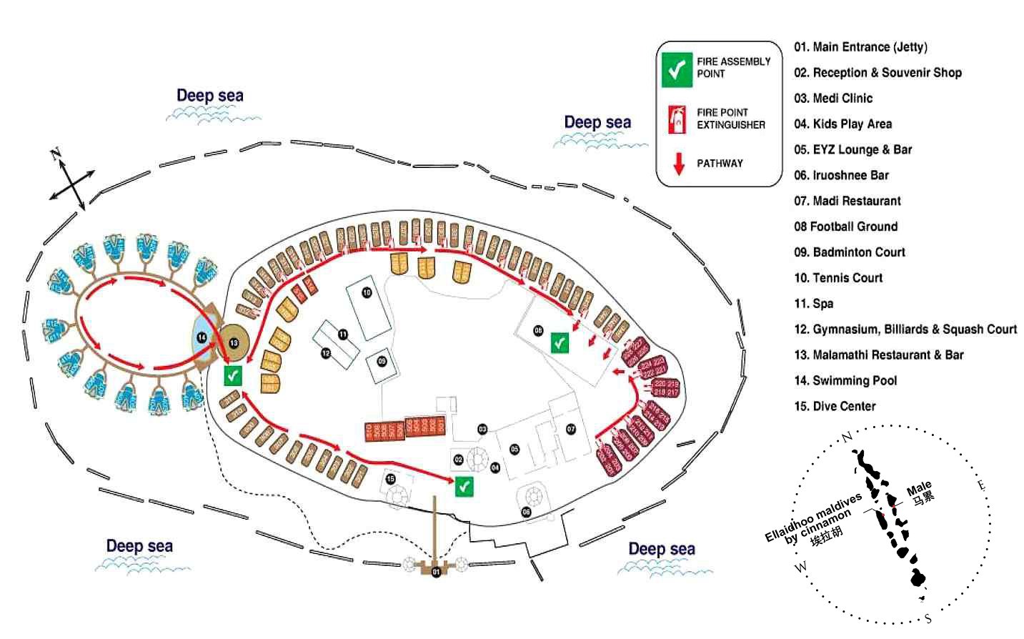希娜蒙埃拉胡度假村地图布局 - Cinnamon Ellaidhoo Maldives Resort Map