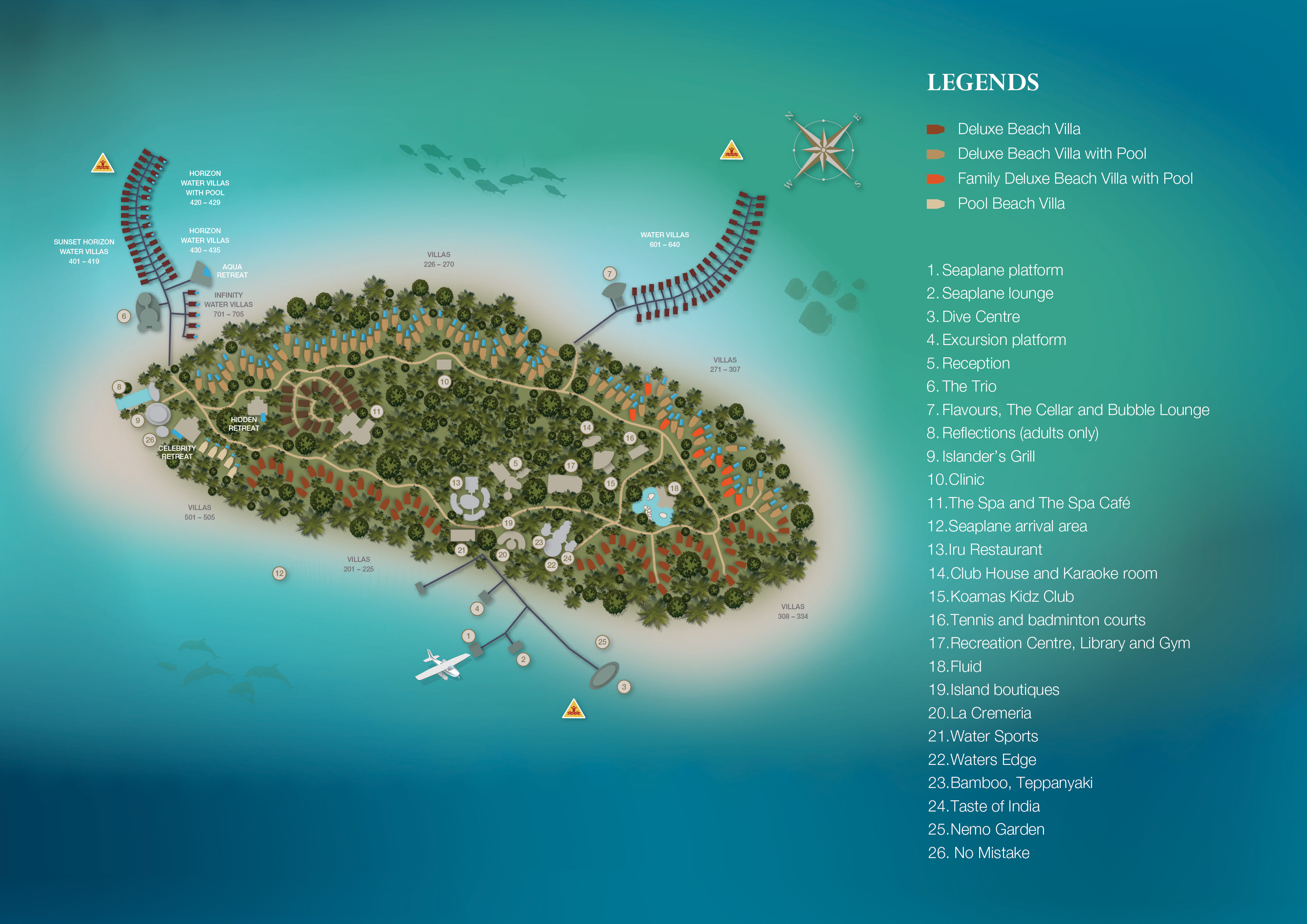 伊露富士（伊露）度假村地图布局 - Sun Siyam Iru Fushi Resort Map