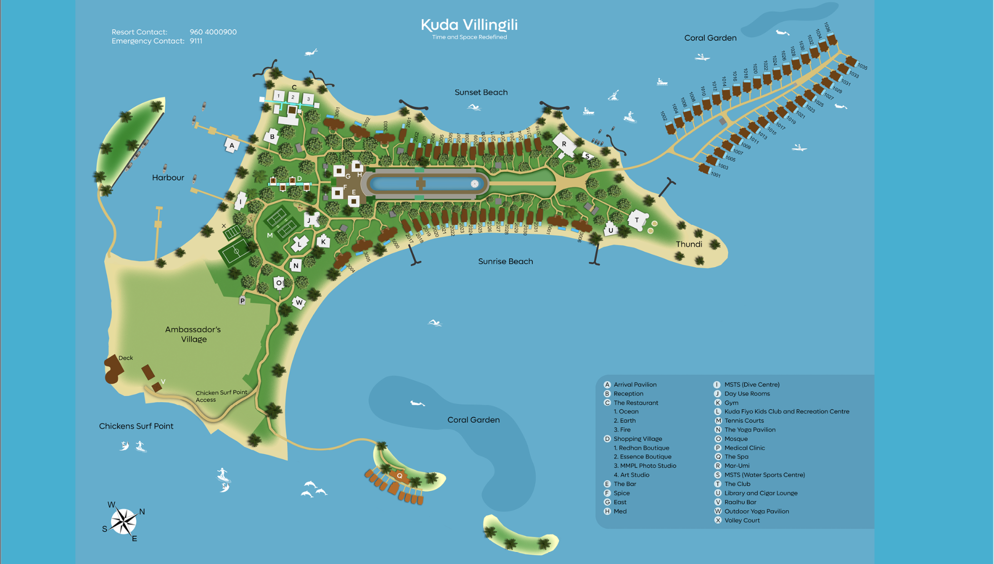 库达薇陵姬丽度假村地图布局 - Kuda Villingili  Time and Space Redefined Resort Map