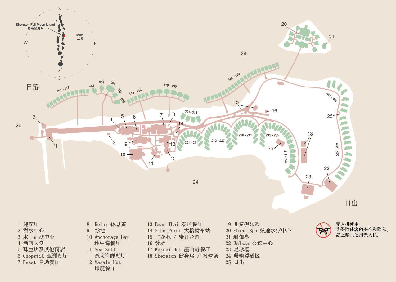 喜来登满月度假村地图布局 -  Sheraton Full Moon Island Resort Map