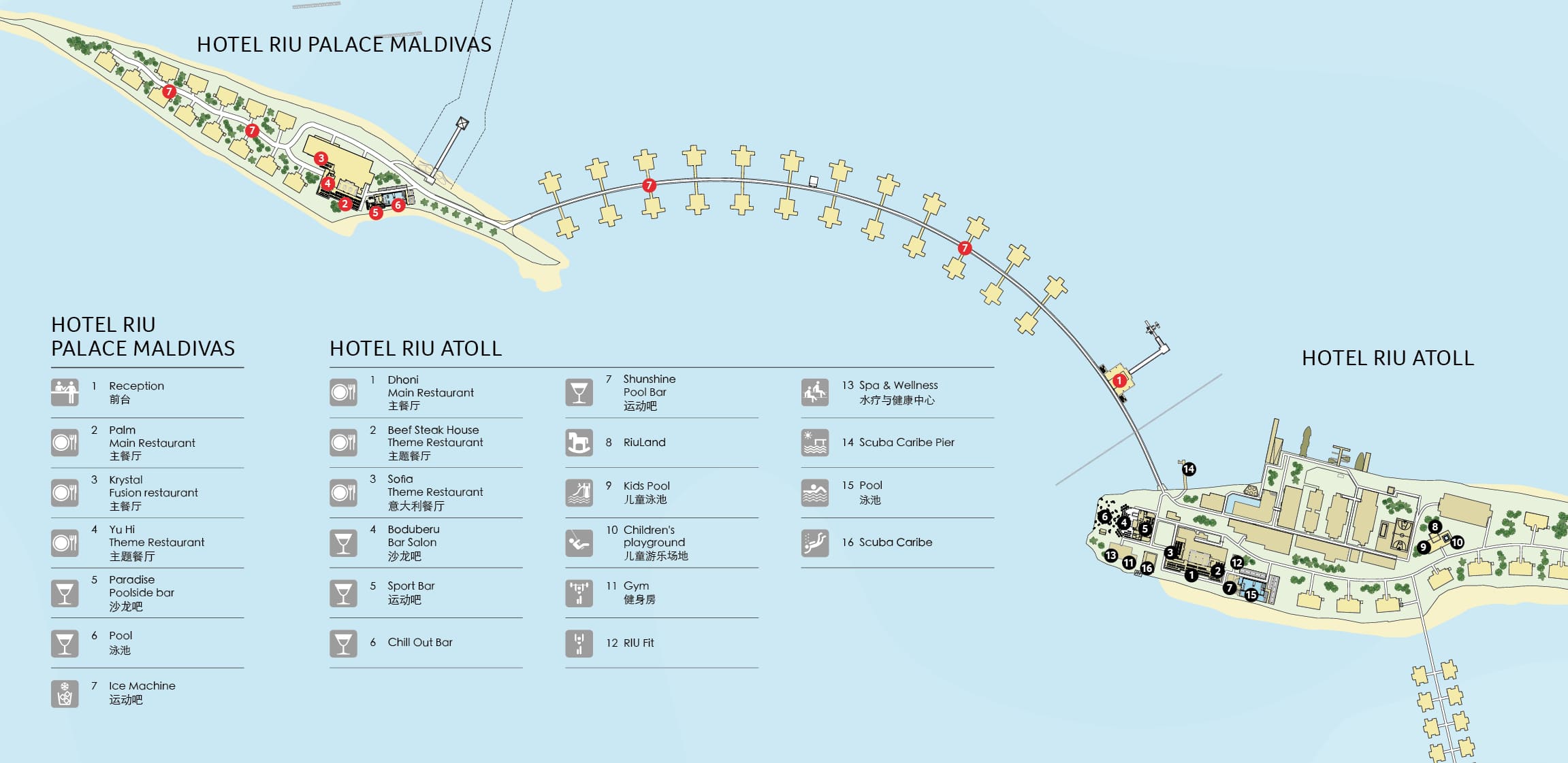 悦宜湾奢享度假村地图布局 - Hotel Riu Palace Maldivas Resort Map