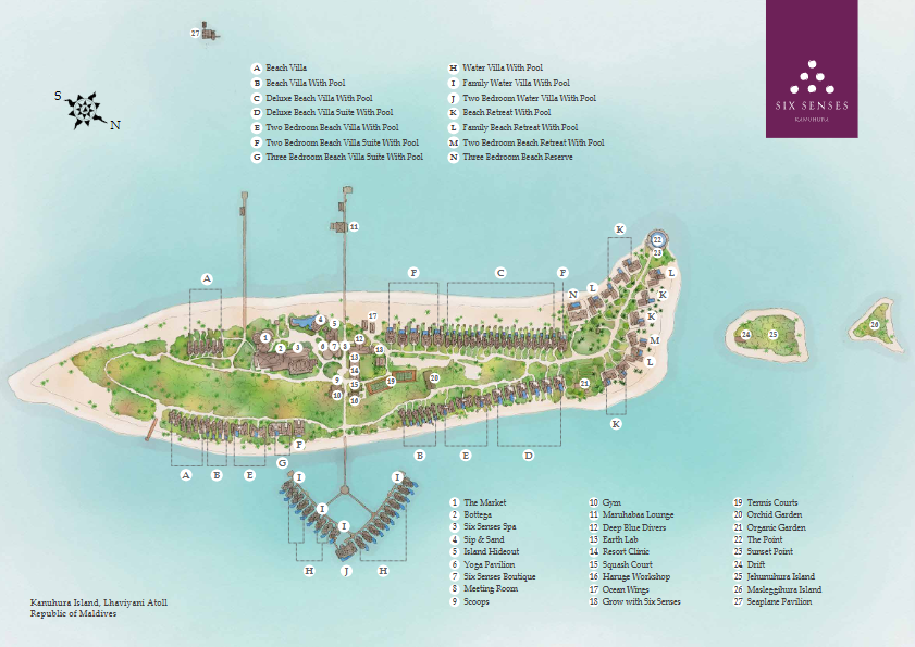 六善肯尼呼拉度假村地图布局 - Six Senses Kanuhura Resort Map