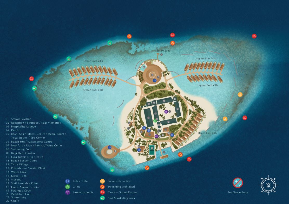 卡吉度假村地图布局 - Kagi Maldives Resort Map