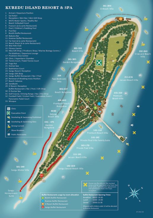 古丽都度假村地图布局 - Kuredu lsland Resort & Spa Resort Map