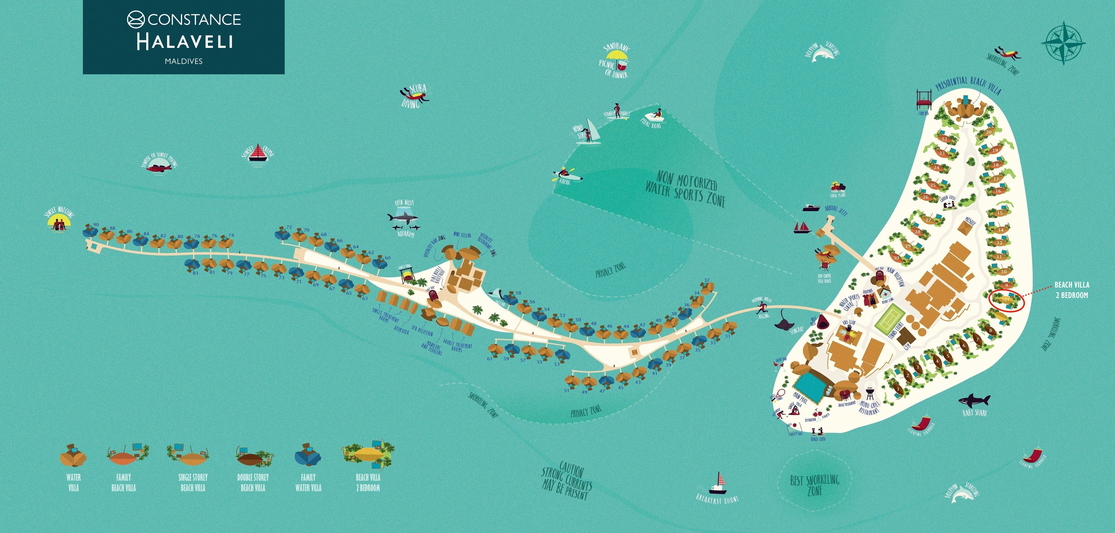 哈拉薇利度假村地图布局 - Constance Halaveli Resort Maldives Resort Map