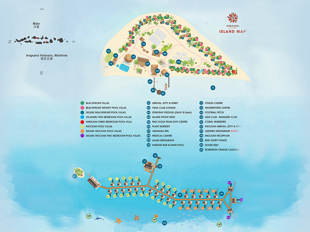 薇拉瓦鲁度假村地图布局 - Angsana Velavaru Maldives Resort Map