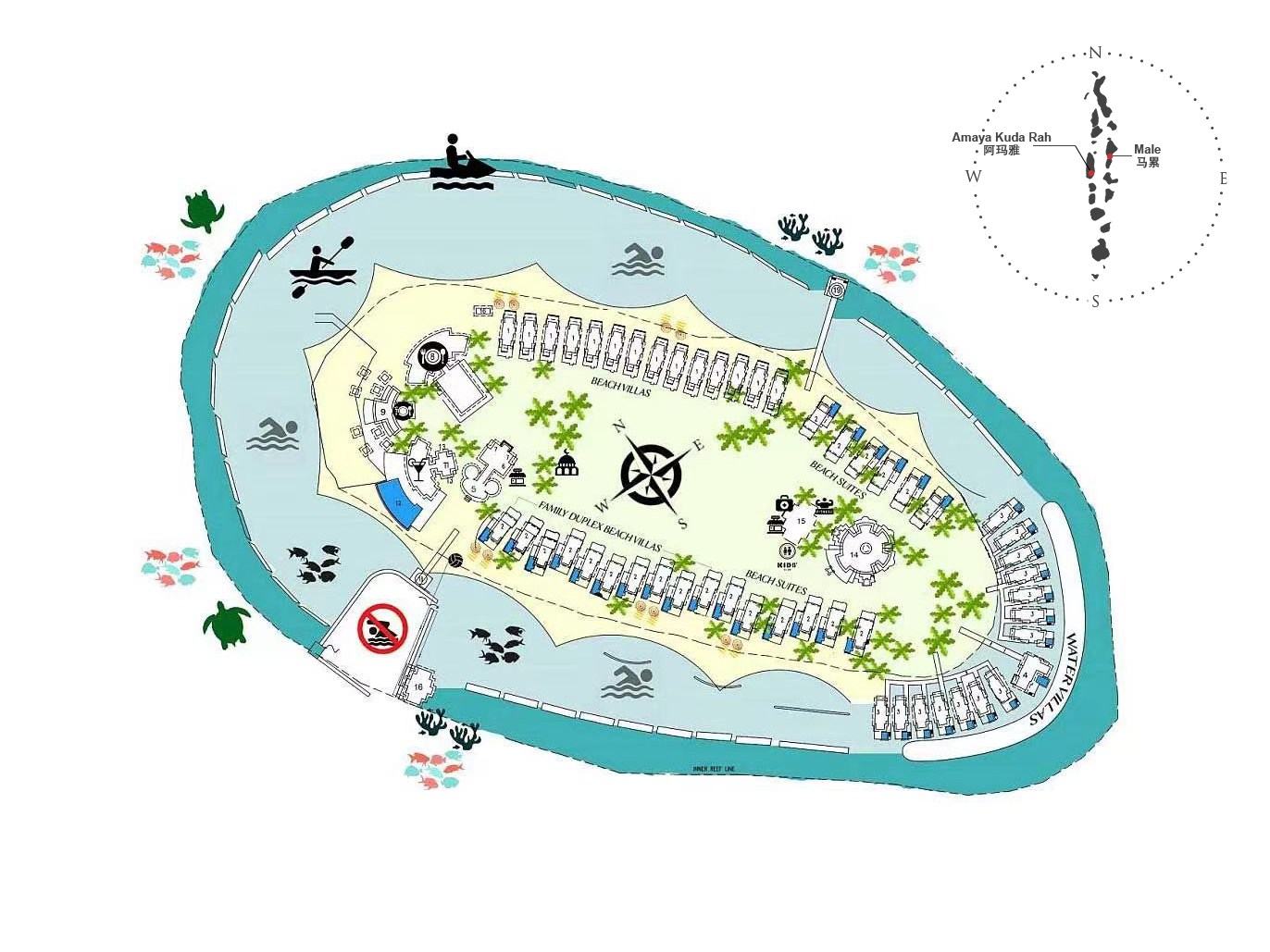 库达拉度假村地图布局 - NH Maldives Kuda Rah Resort Resort Map