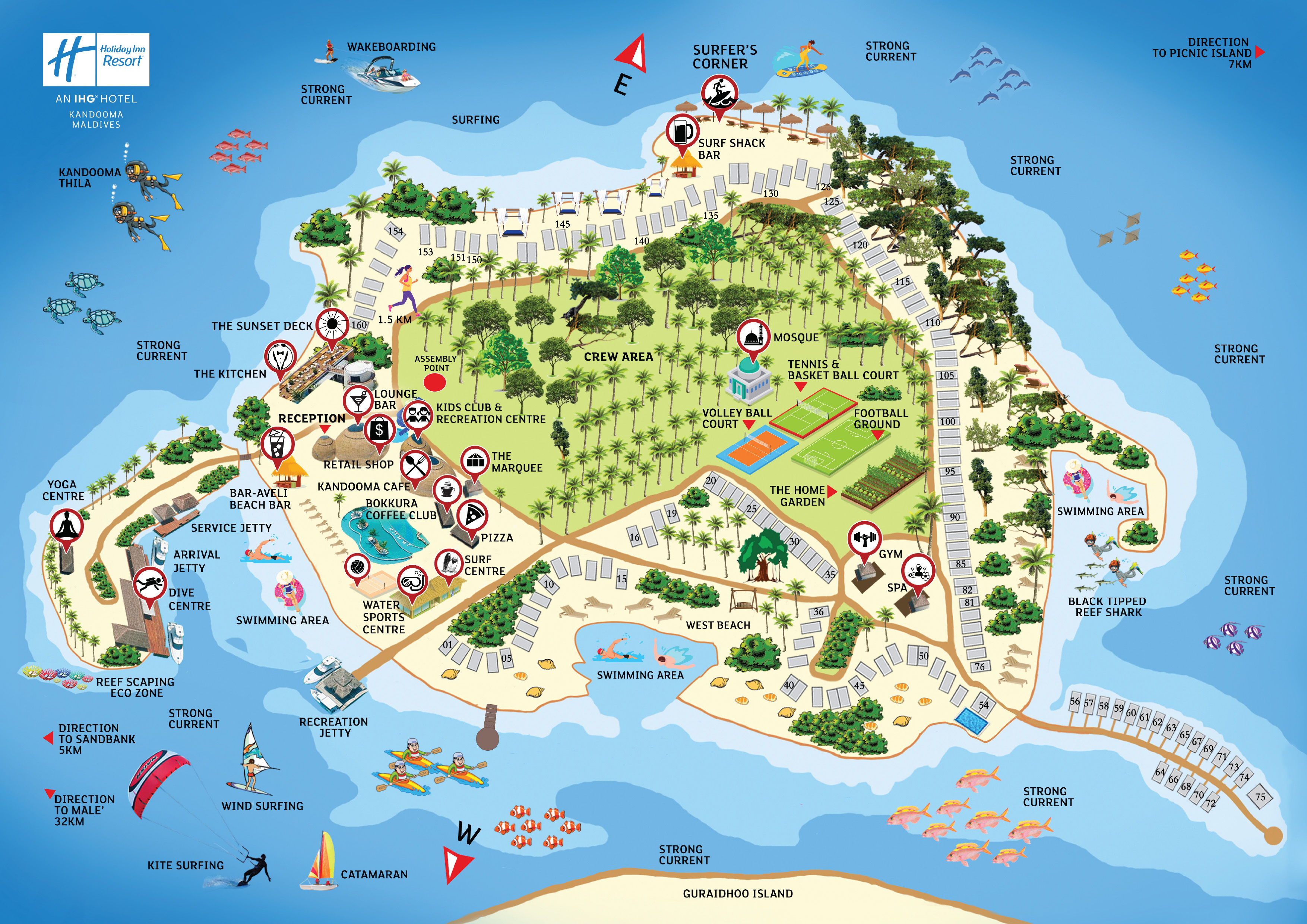 康杜玛度假村地图布局 - Holiday Inn Resort Kandooma Maldives  Resort Map