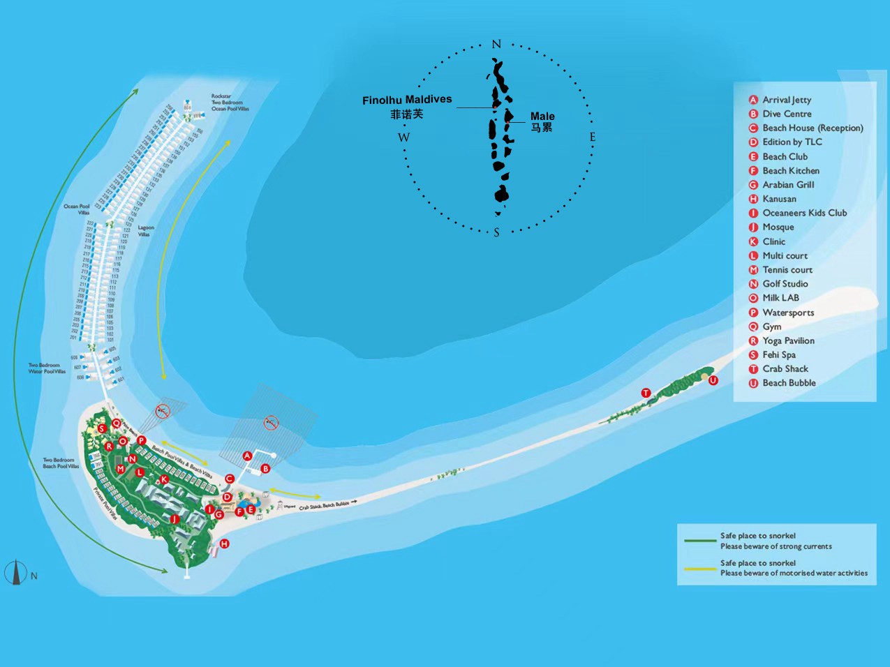 菲诺芙度假村地图布局 - Seaside Finolhu Baa Atoll Resort Map