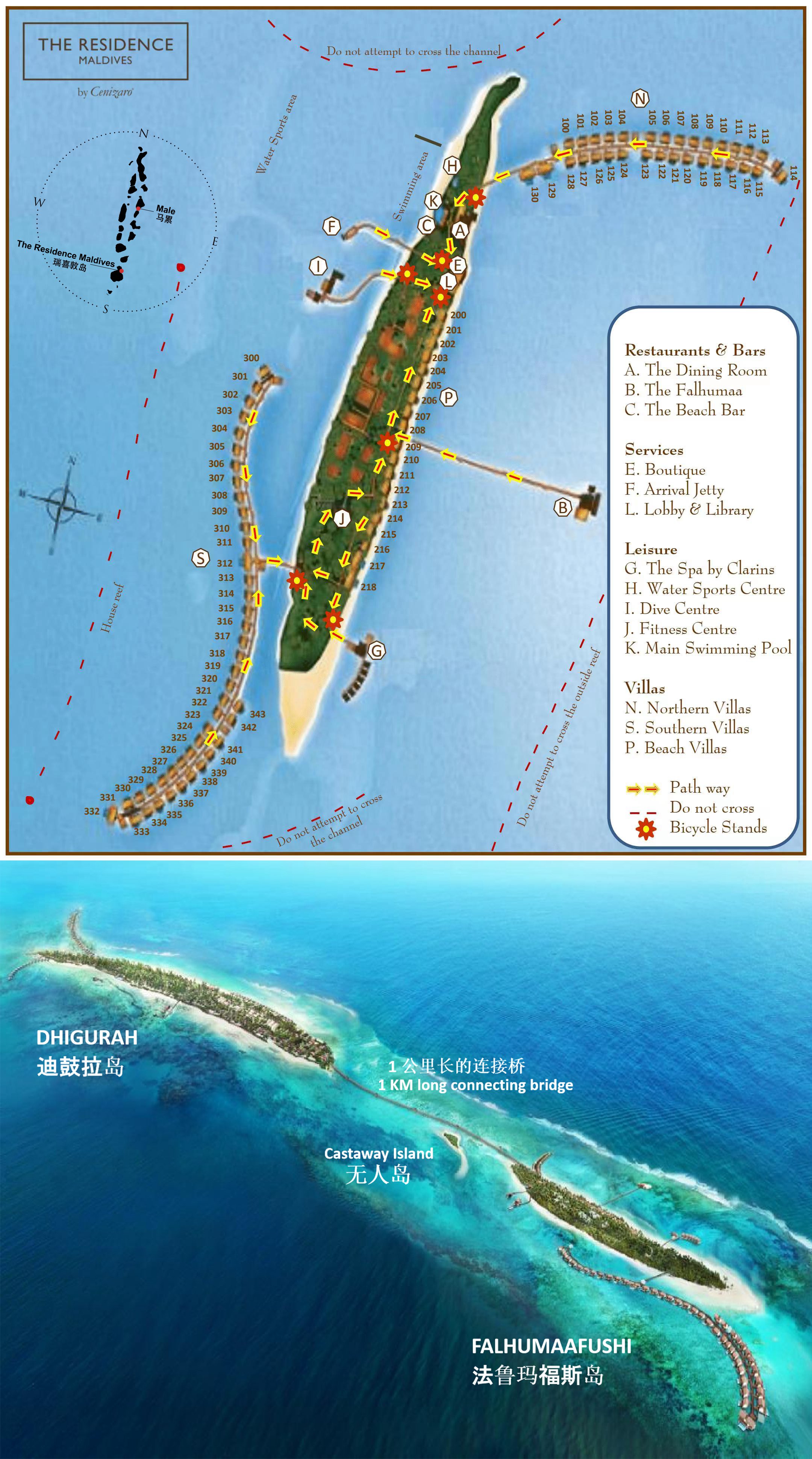 瑞喜敦F度假村地图布局 - The Residence Maldives Falhumaafushi Resort Map