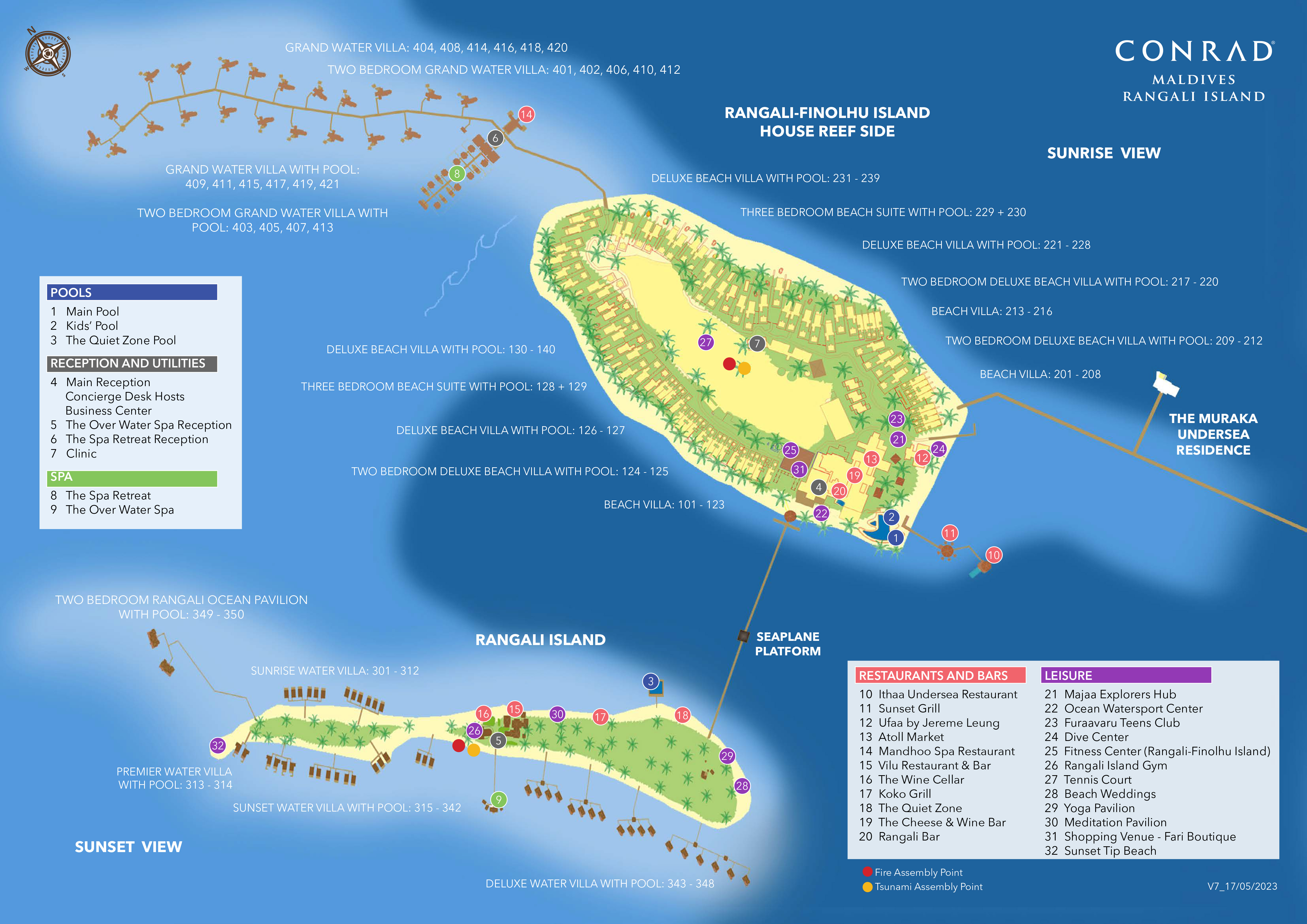 港丽度假村地图布局 - Conrad Maldives Rangali lsland Resort Map
