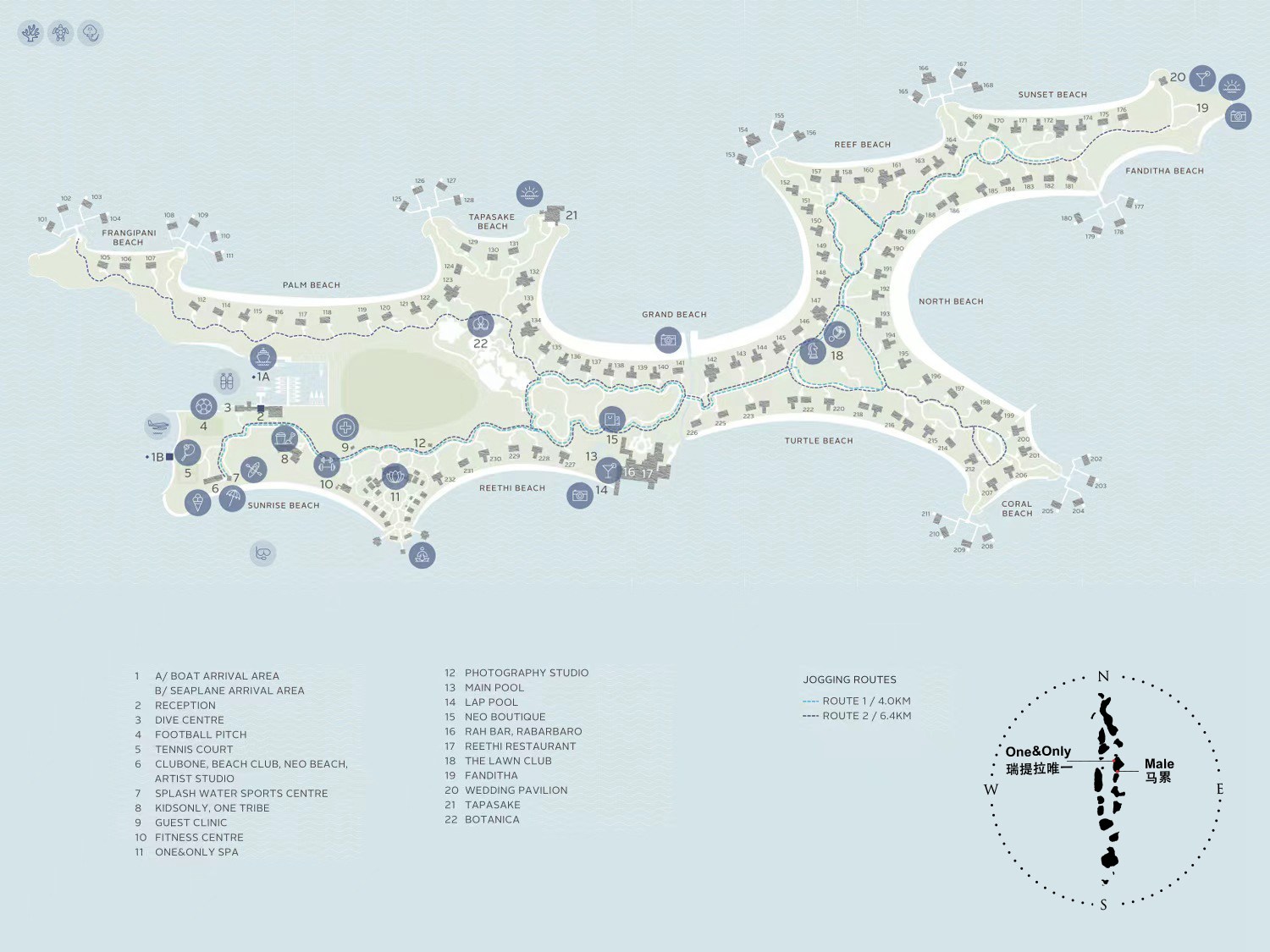 瑞提拉唯一度假村地图布局 - One&Only Reethi Rah Resort Map