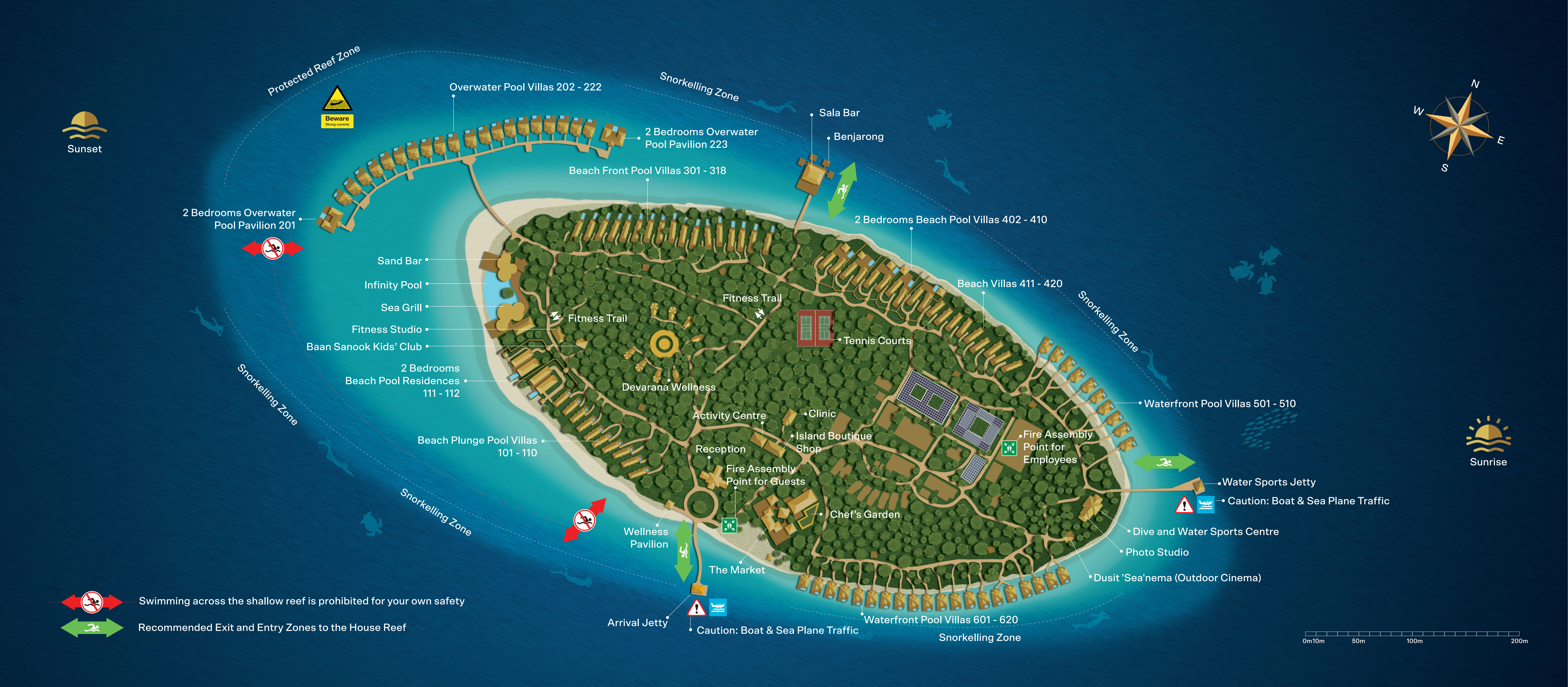 都喜天阙度假村地图布局 - Dusit Thani Maldives Resort Map
