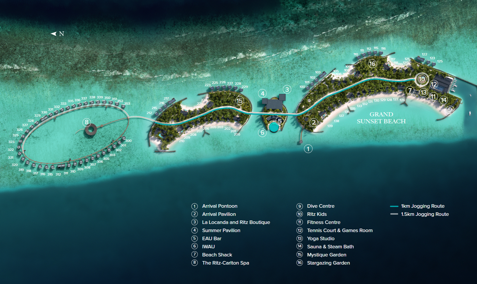 丽思卡尔顿度假村地图布局 - The Ritz Carlton Maldives Resort Map