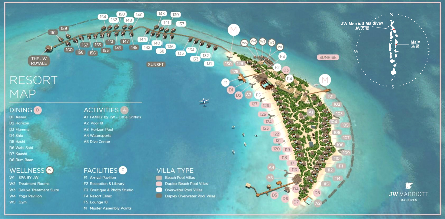 JW万豪度假村地图布局 -  JW Marriott Maldives Resort & Spa Resort Map