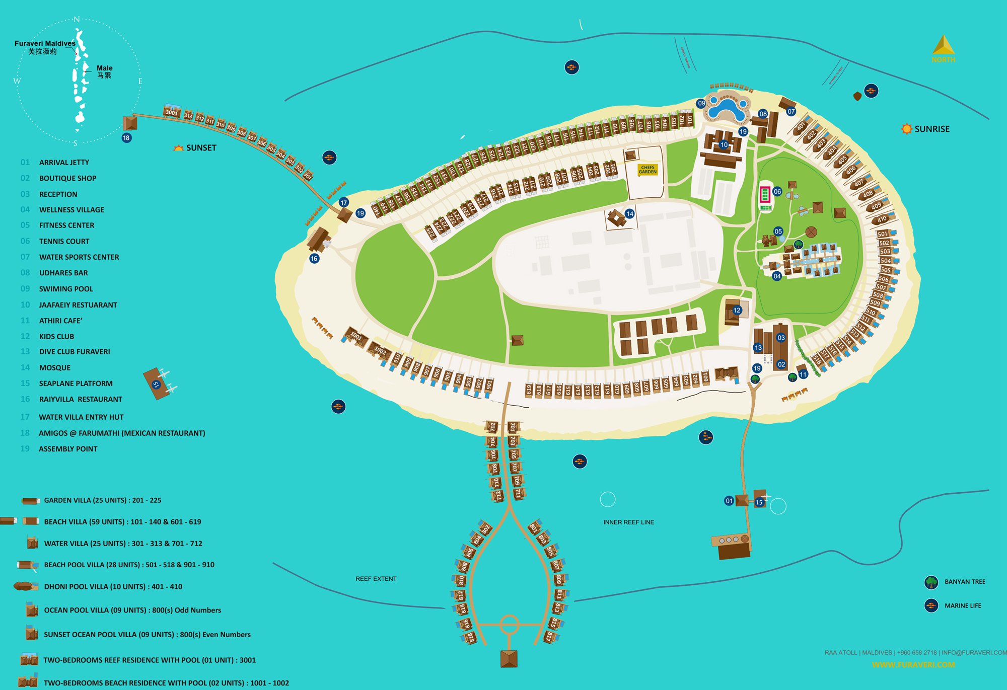 芙拉薇莉度假村地图布局 - Furaveri lsland Resort & Spa Resort Map